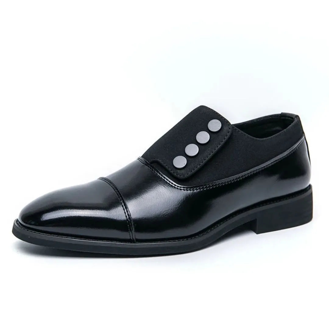 Cedric Two-Tone Oxford Shoes for Men by TrendAura Black Leather Cap Toe Slip-On with Leather-Lined Interior