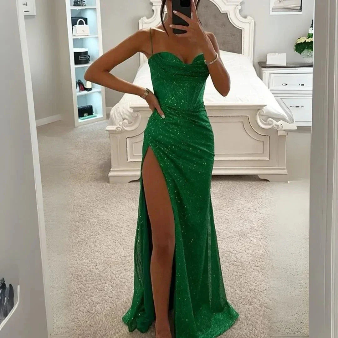 Celeste Glitter Spaghetti Corset Maxi Dress