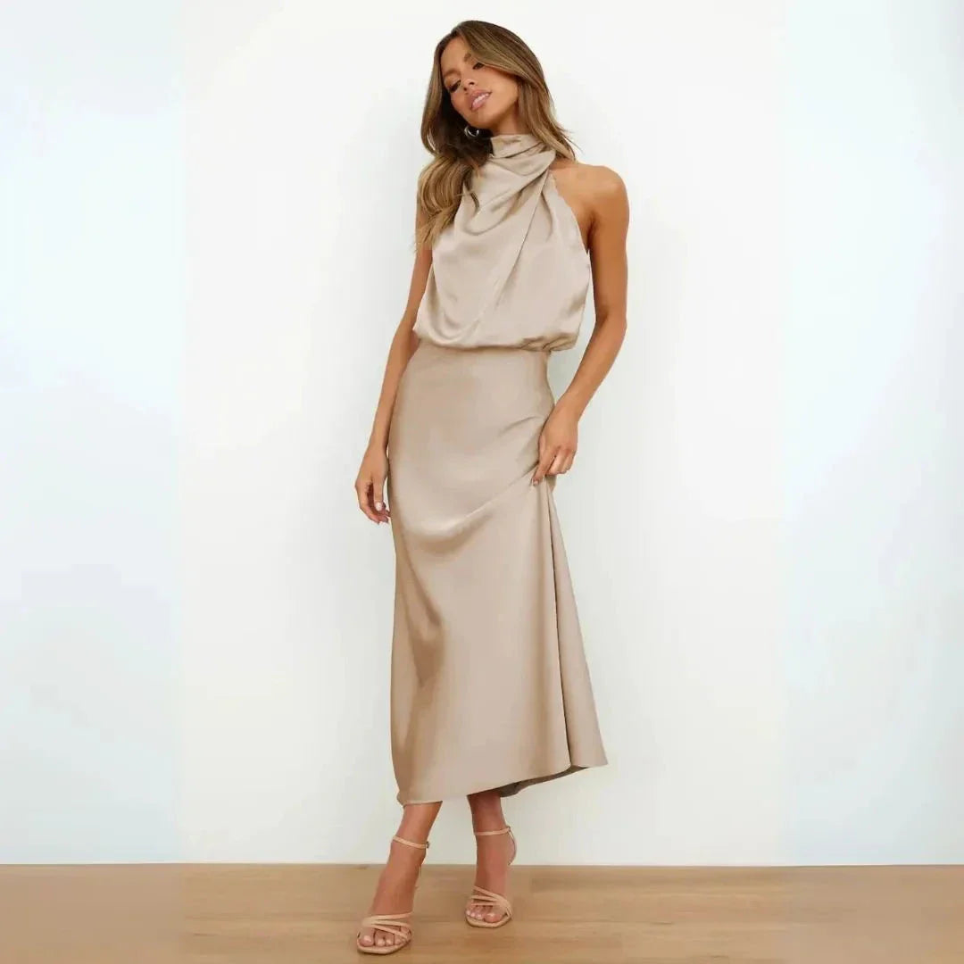 Celestina Satin Halter Maxi Dress