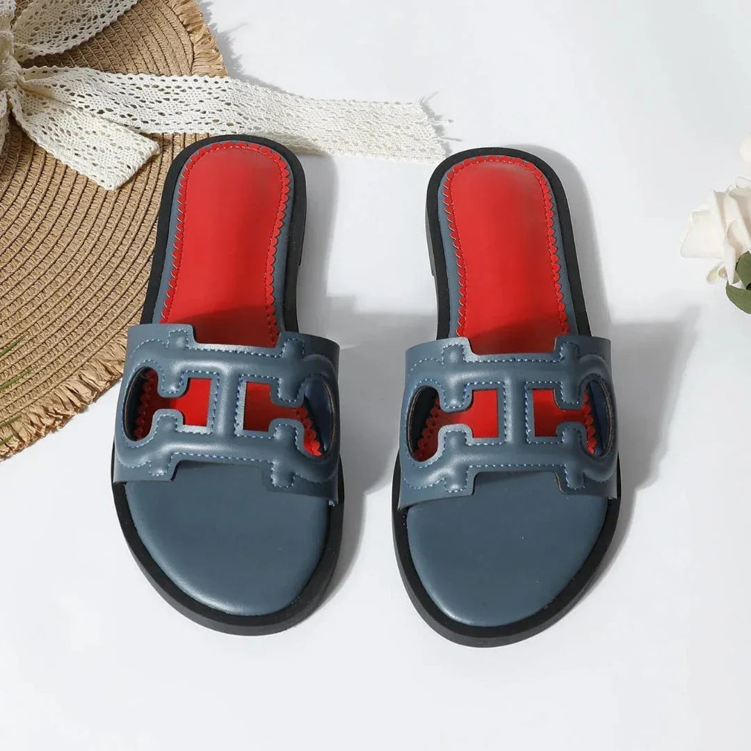 Celine Cut-Out Faux Leather Slides