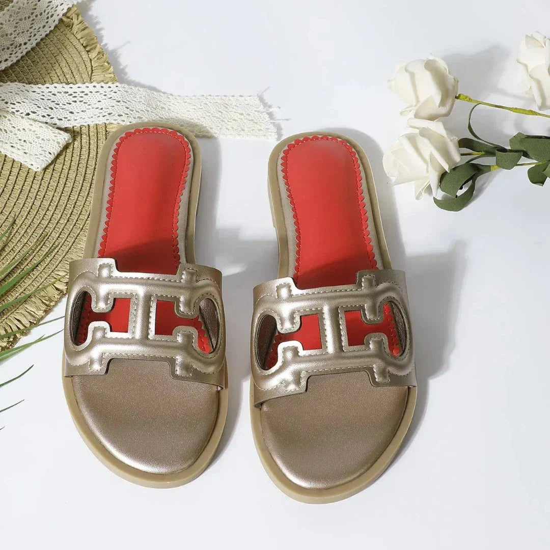 Celine Cut-Out Faux Leather Slides