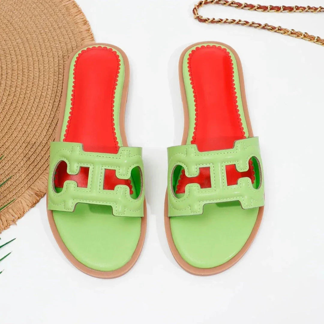 Celine Cut-Out Faux Leather Slides