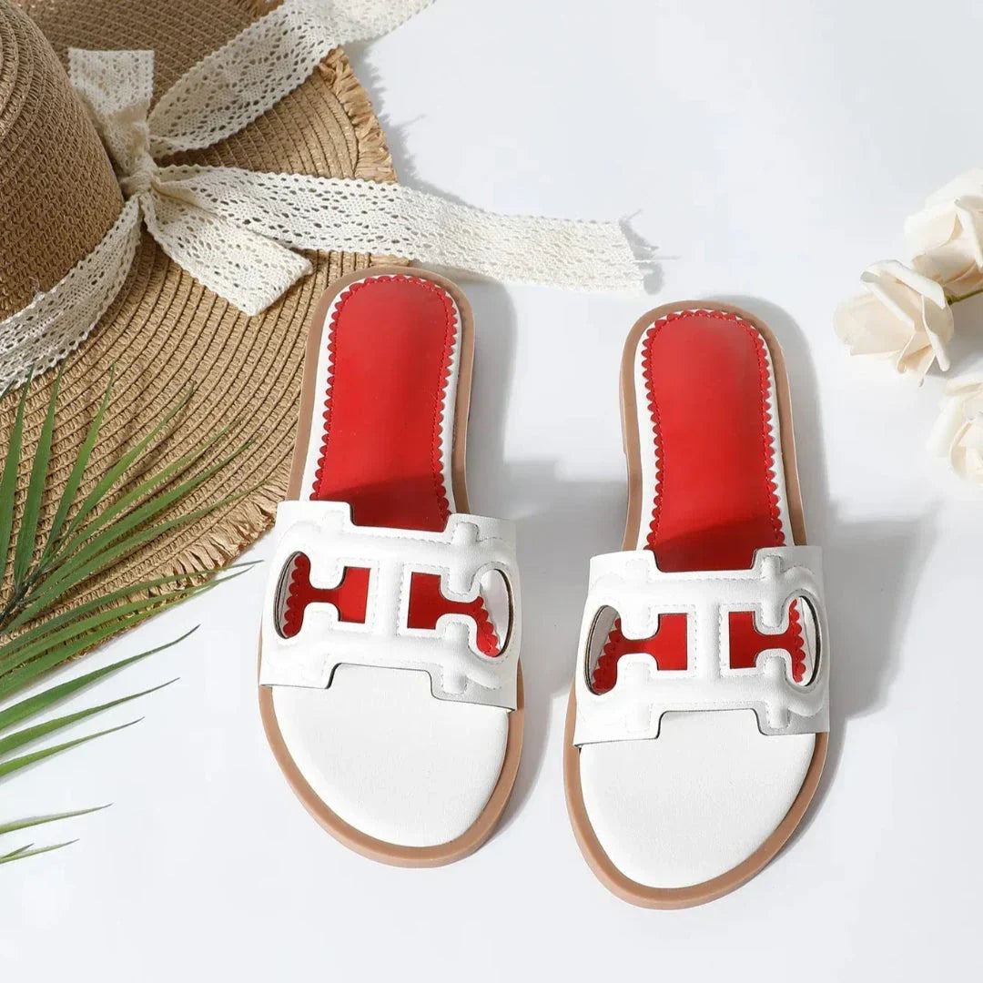 Celine Cut-Out Faux Leather Slides