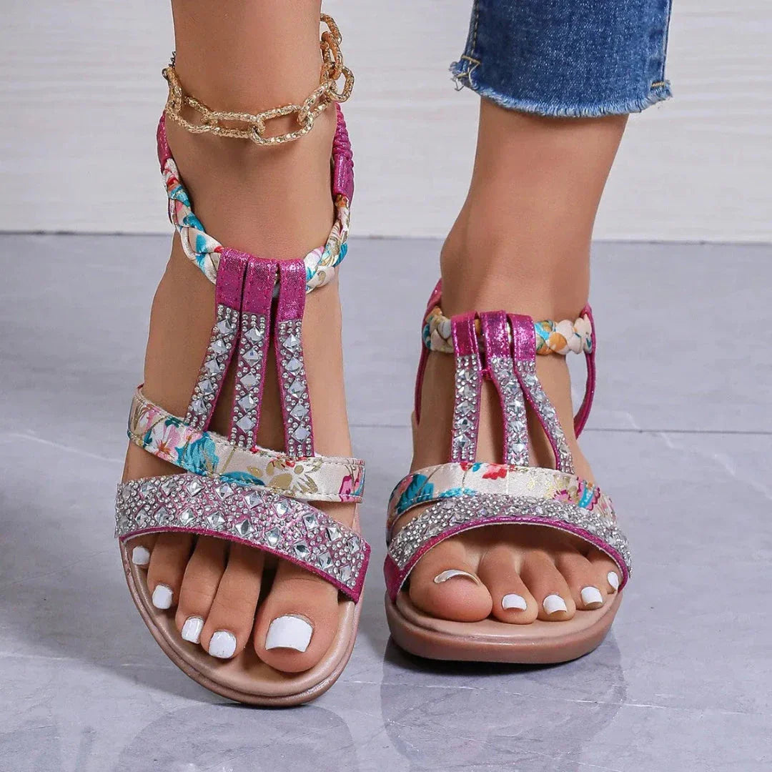 Charise T-Strap Rhinestone Braided Wedge