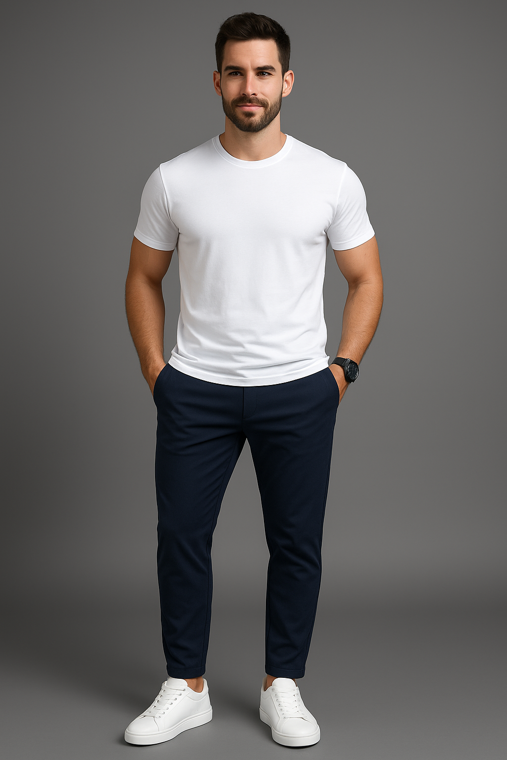 Slim Fit Refined Trousers with Drawstring for Men – Casual Stretch Trousers