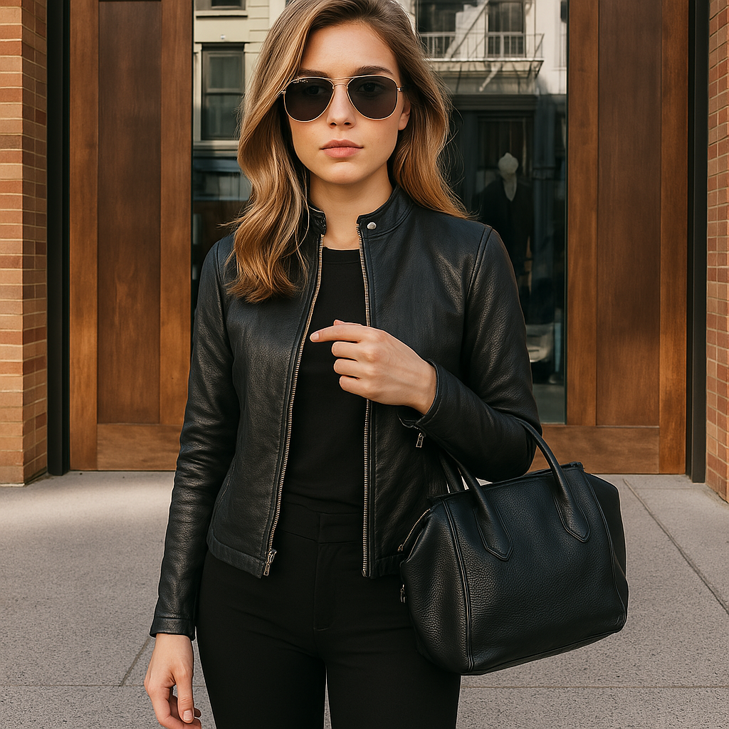 Women's Leather Motorcycle Jacket in Urban Style