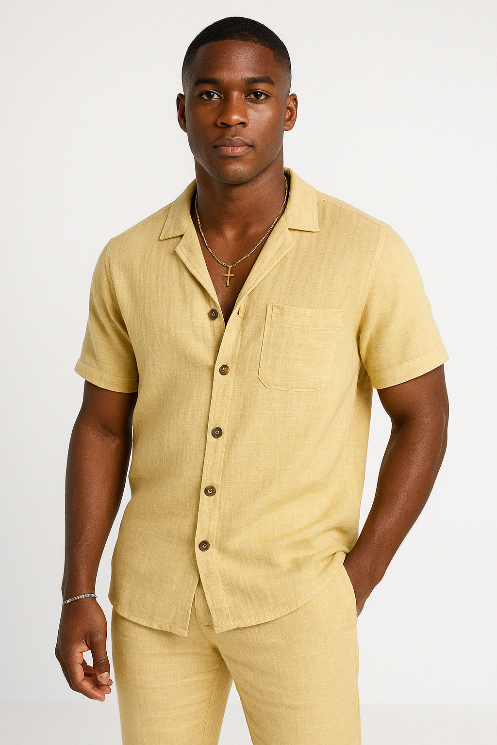 Men's Cotton Linen Blend Short Sleeve Shirt Relaxed Fit Button Front Casual Style For Summer