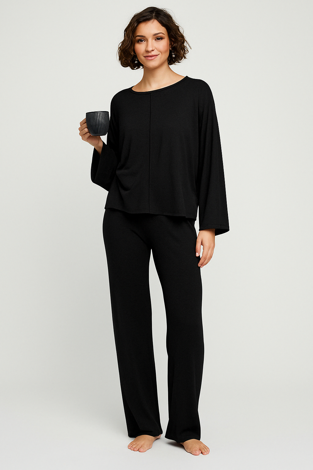 Women's Loungewear Set – Cotton Blend – Relaxed Fit – Long-Sleeved – Full Length Pants