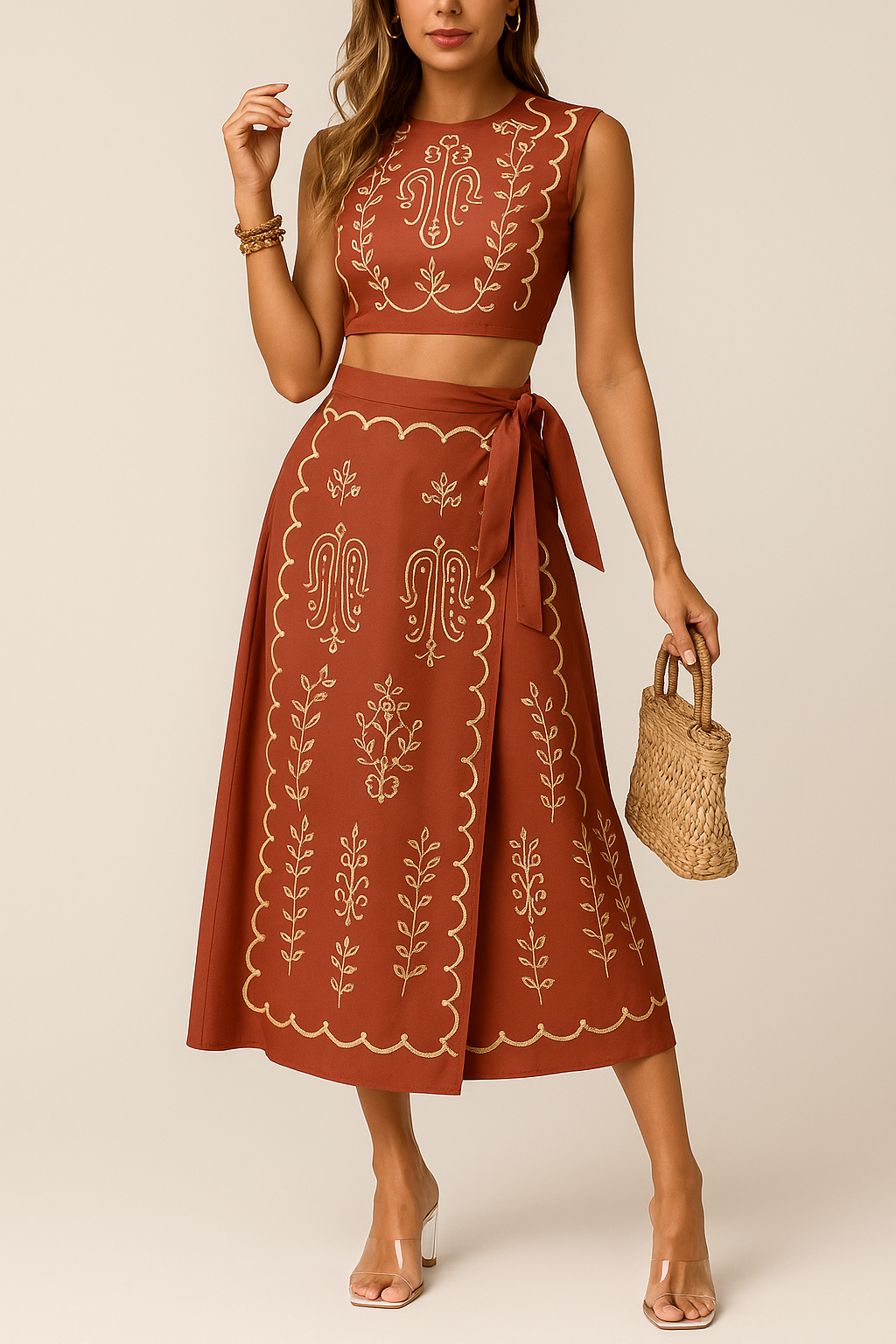 Women’s Wrap Midi Skirt – A-Line Silhouette – Waist Tie