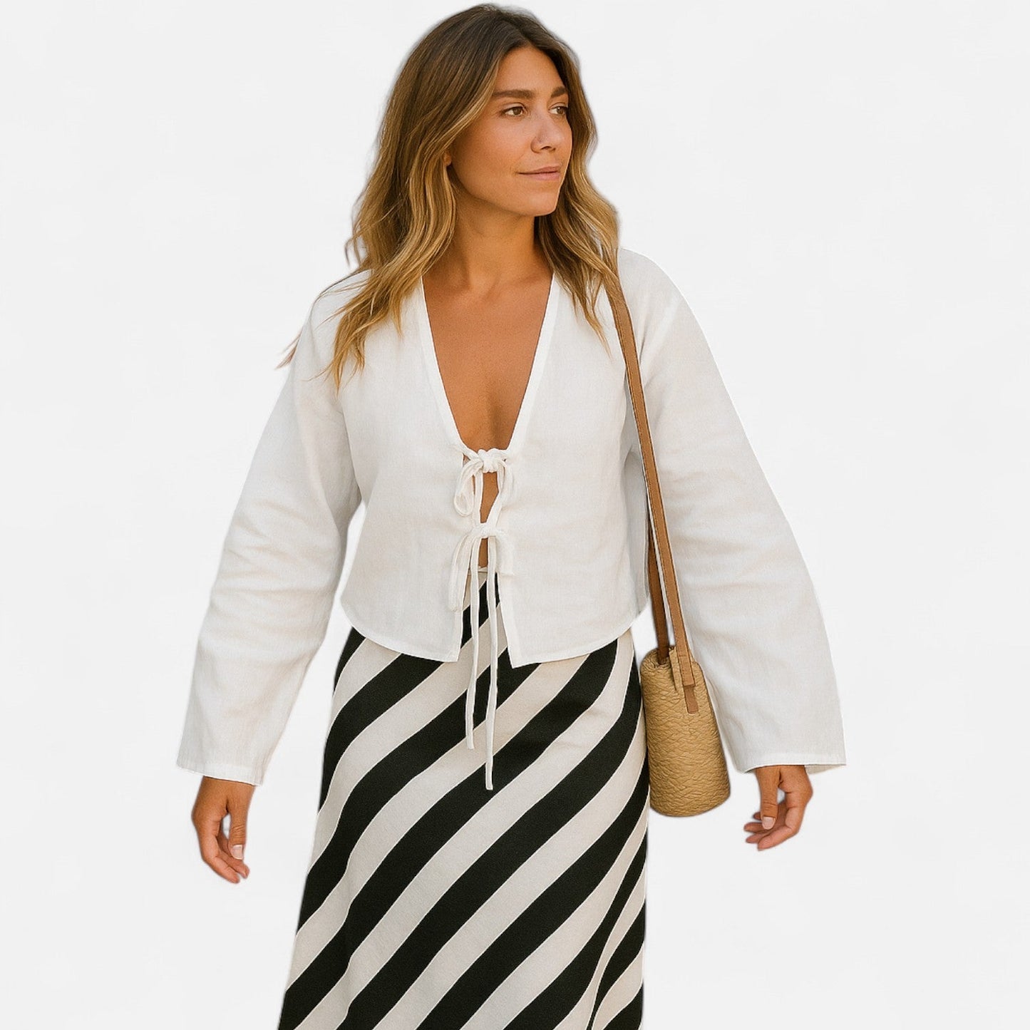 Ancient World | Lace Tie Blouse for Women – Delicate Elegance in V-Neck for Spring & Summer