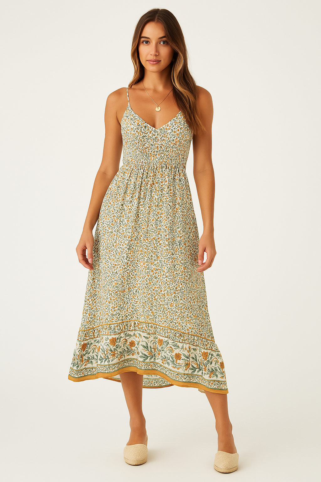 Dress for Women – Maxi – Bohemian Fit – V-Neck – Light and Breathable – Floral Print