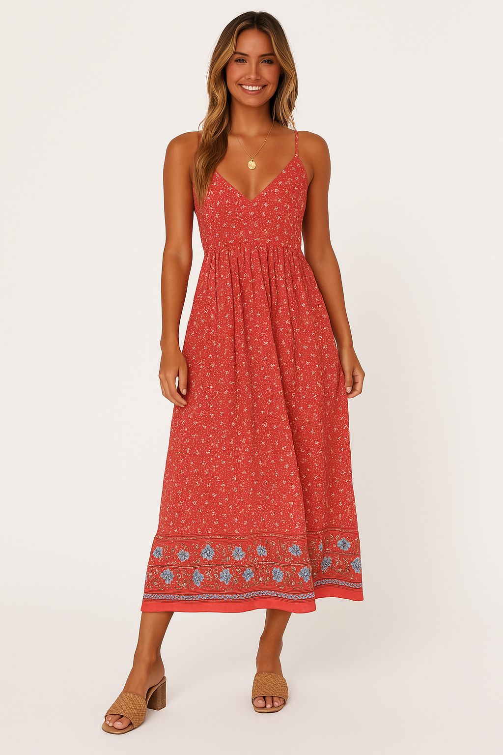 Dress for Women – Maxi – Bohemian Fit – V-Neck – Light and Breathable – Floral Print