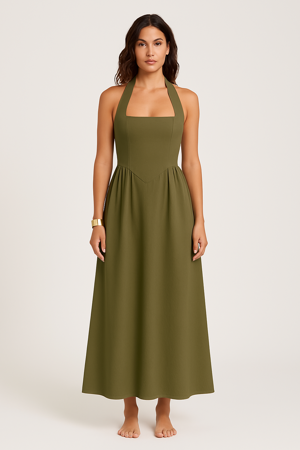 Dress for women – Halterneck – Ruffle maxi – Light and elegant fit – Backless design