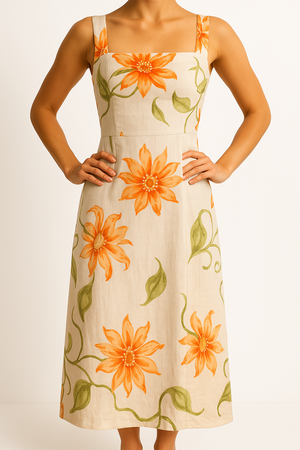 TrendAura Floral Cotton Maxi Dress - Open Back With Square Neck For Summer Elegance