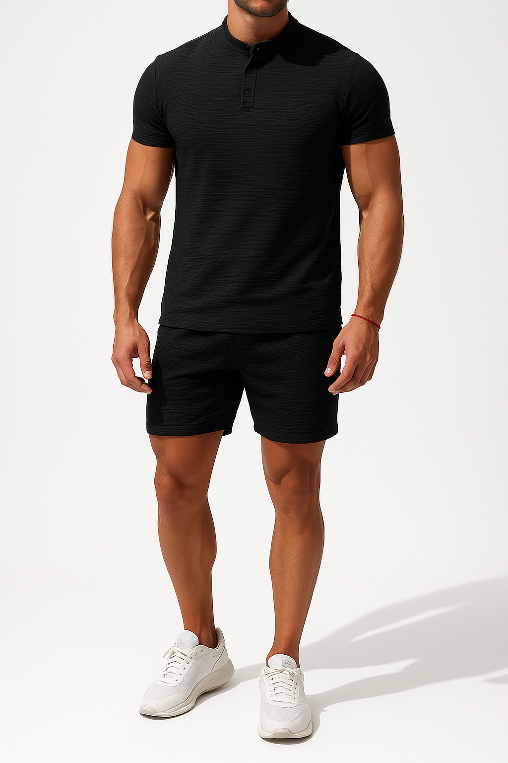 Mens Henley T Shirt and Shorts Set in Cotton Linen Blend Relaxed Fit For Summer Casual