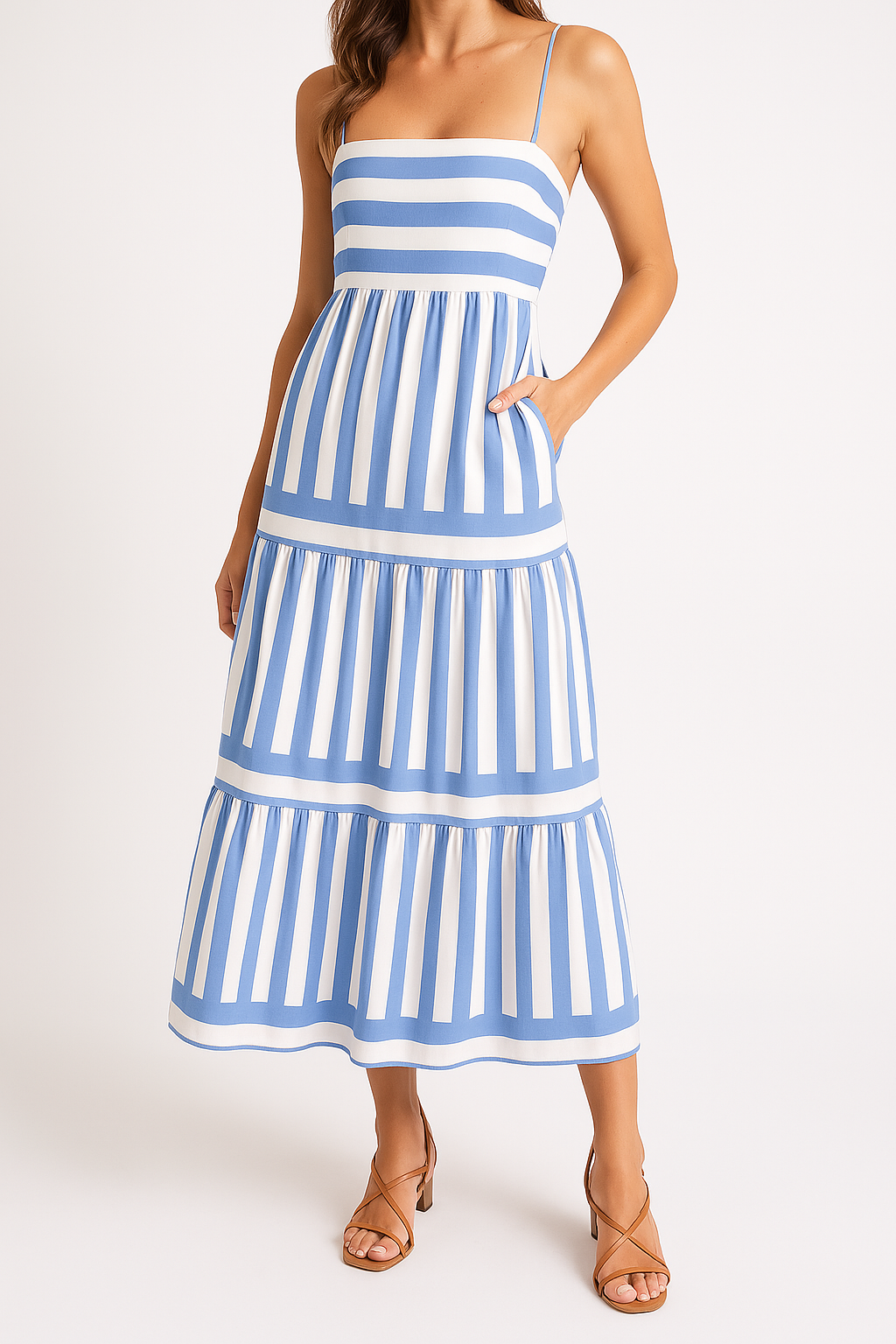 Women’s Sundress – A-Line Fit – Cotton – Tiered Striped Design – Full Length