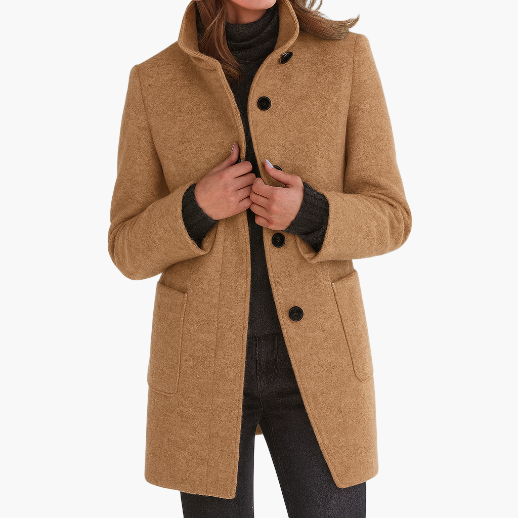 Women's Classic City Coat with Stand-up Collar – Elegant Everyday Coat for Autumn and Winter