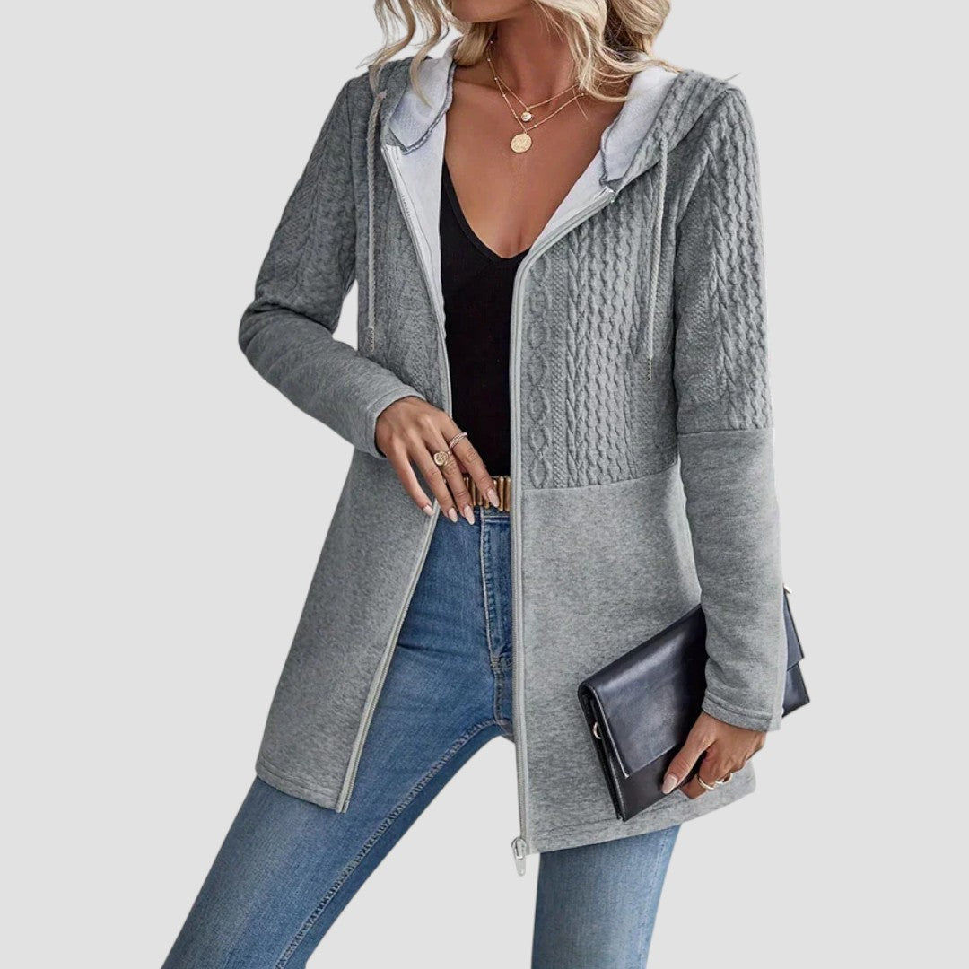 Women's Zip-Up Hoodie with Front Pockets and Adjustable Hood - TrendAura