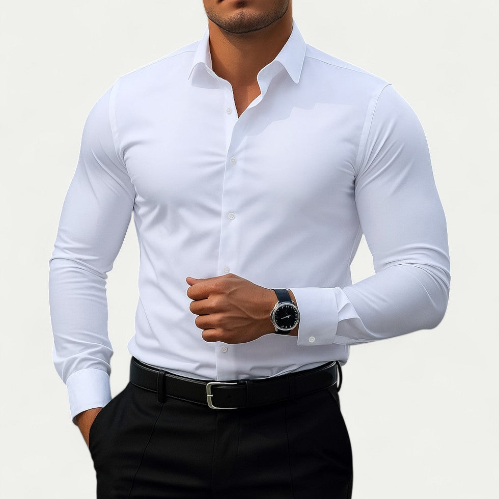 Slim Fit Long Sleeve Business Casual Stretch Shirt for Men