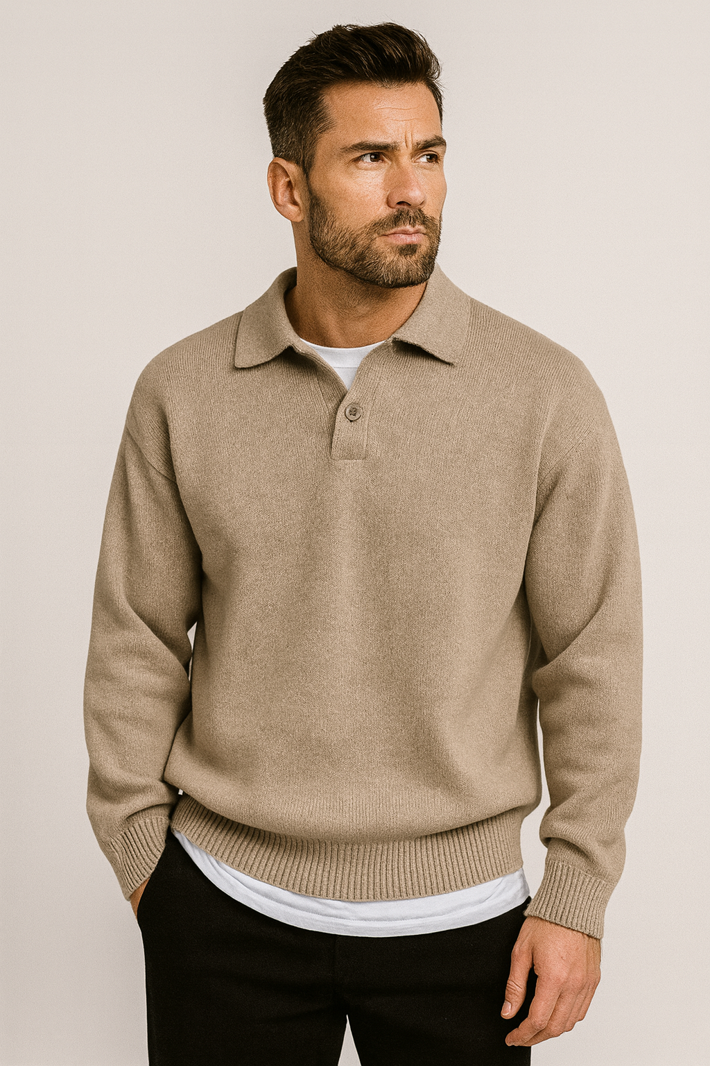 TrendAura | Woollen Button Half-Zip Sweater