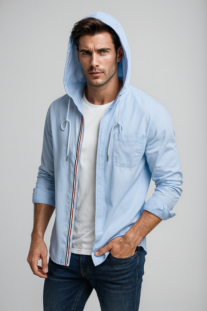 TrendAura | Striped Zip Cotton Shirt