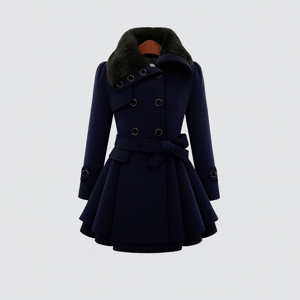 TrendAura | Belted Fur-Collar Coat