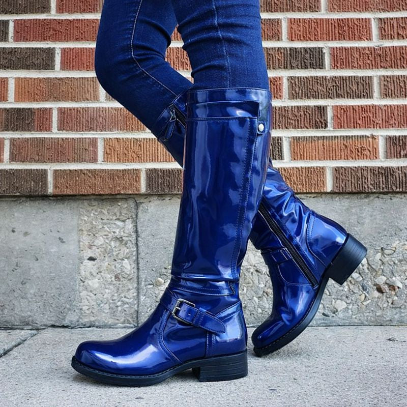 Women's Knee-High Boots with Round Toe and Sturdy Sole