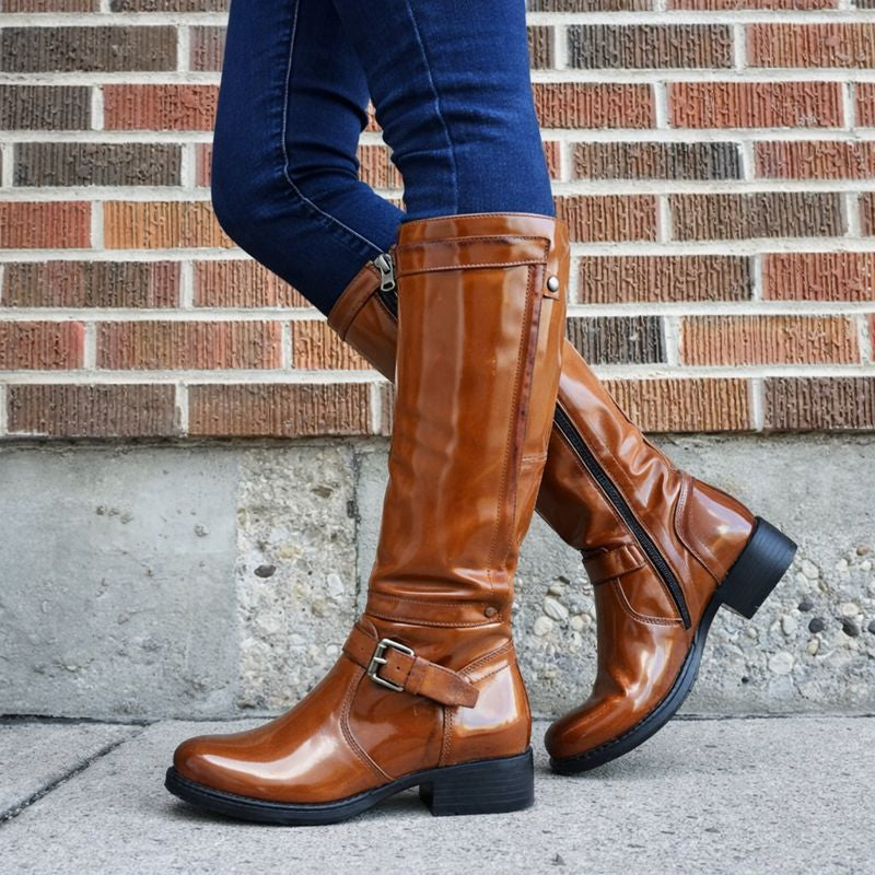 Women's Knee-High Boots with Round Toe and Sturdy Sole