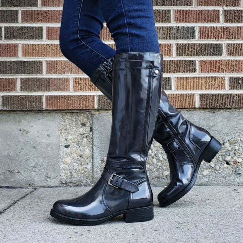 Women's Knee-High Boots with Round Toe and Sturdy Sole