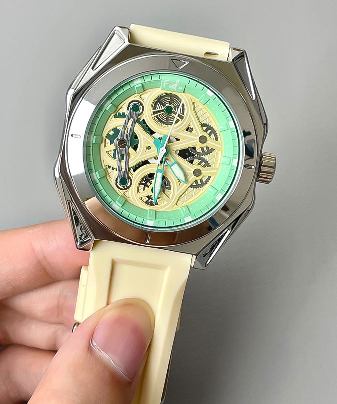 Montres chics beiges en caoutchouc de silicone et cristal saphir étanches - TrendAura
