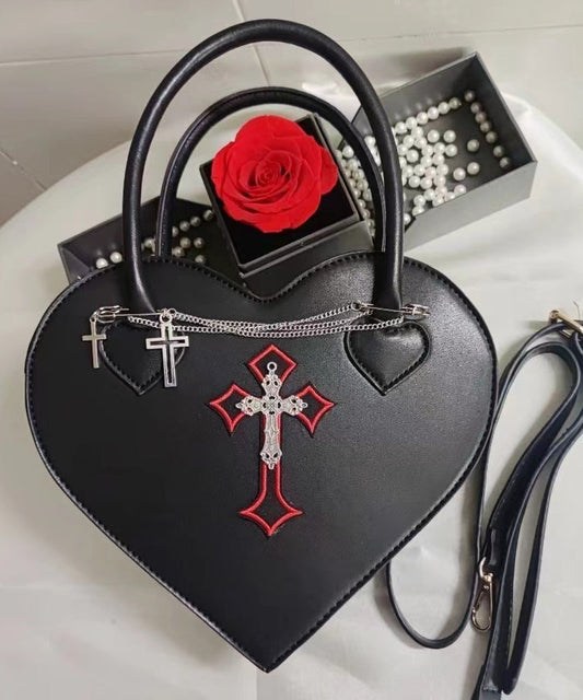 Sac fourre-tout chic en similicuir noir avec chaîne en forme d'amour - TrendAura