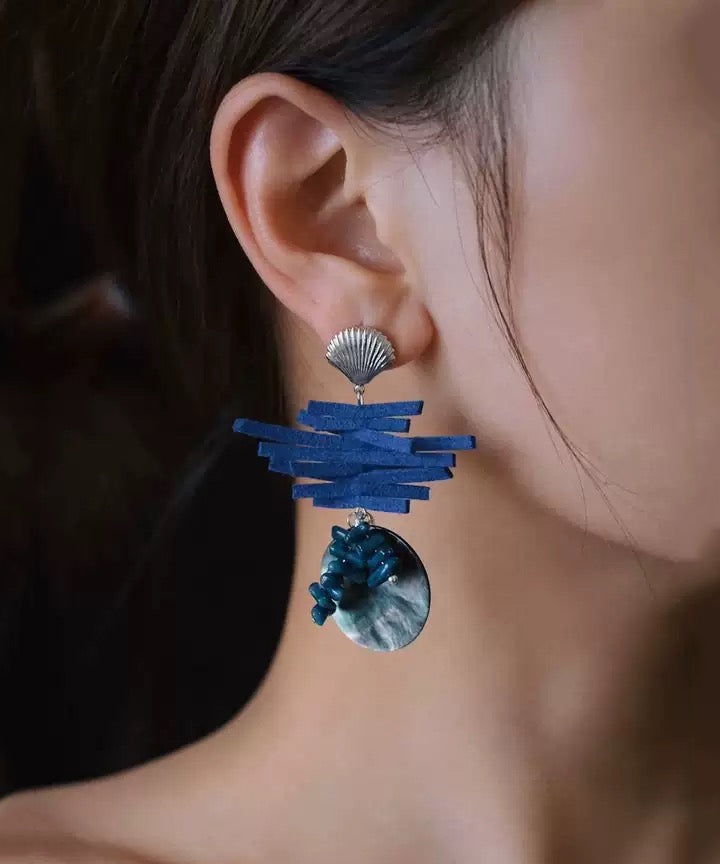 Boucles d'oreilles pendantes asymétriques chics en argent sterling bleu - TrendAura