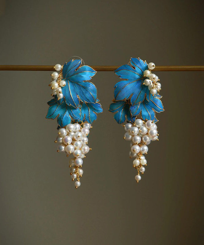 Boucles d'oreilles à tige chics en argent sterling bleu surdoré avec glaçage goutte à goutte de raisin - TrendAura