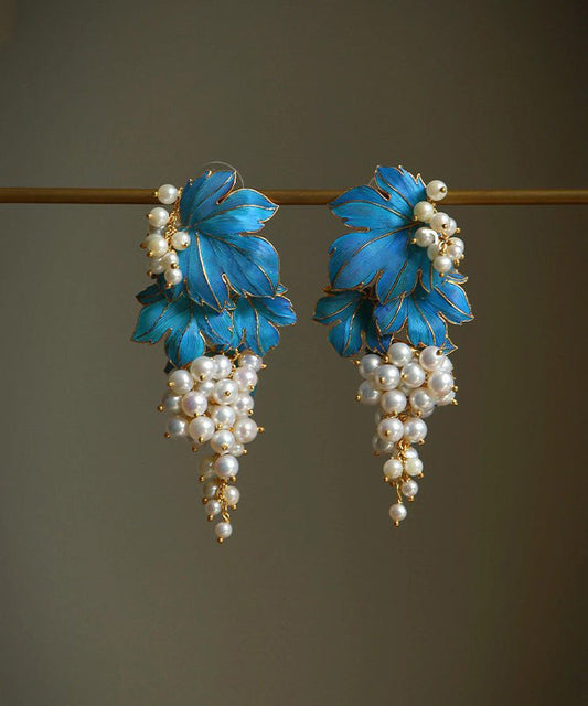 Boucles d'oreilles à tige chics en argent sterling bleu surdoré avec glaçage goutte à goutte de raisin - TrendAura