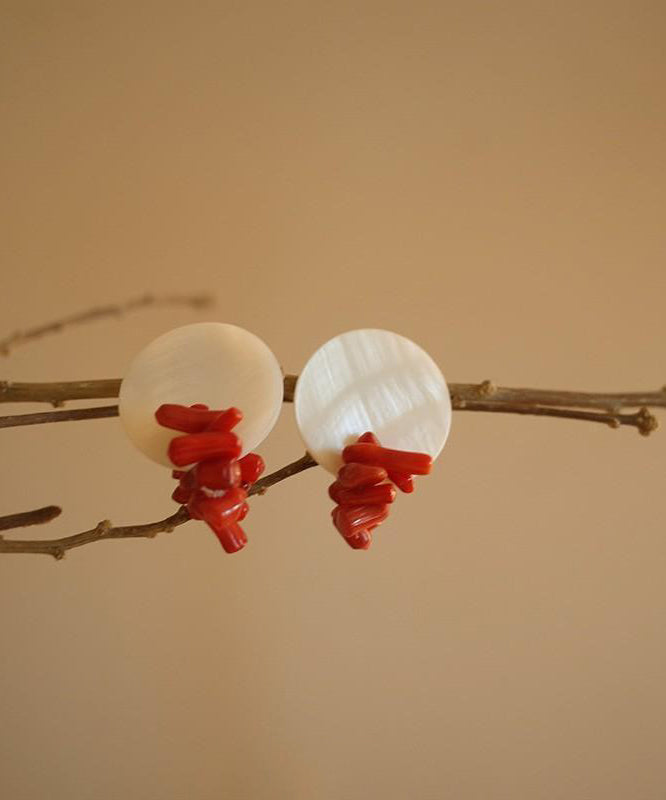 Boucles d'oreilles à tige en alliage colorblock chic et coquillage - TrendAura