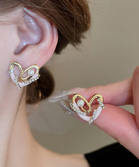 Boucles d'oreilles à tige chics en alliage de zircons colorés avec perles et glaçage goutte à goutte - TrendAura