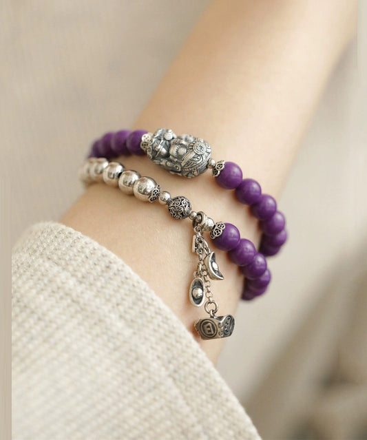 Bracelet à breloques chic en argent sterling colorblock et perles Thriving Business - TrendAura