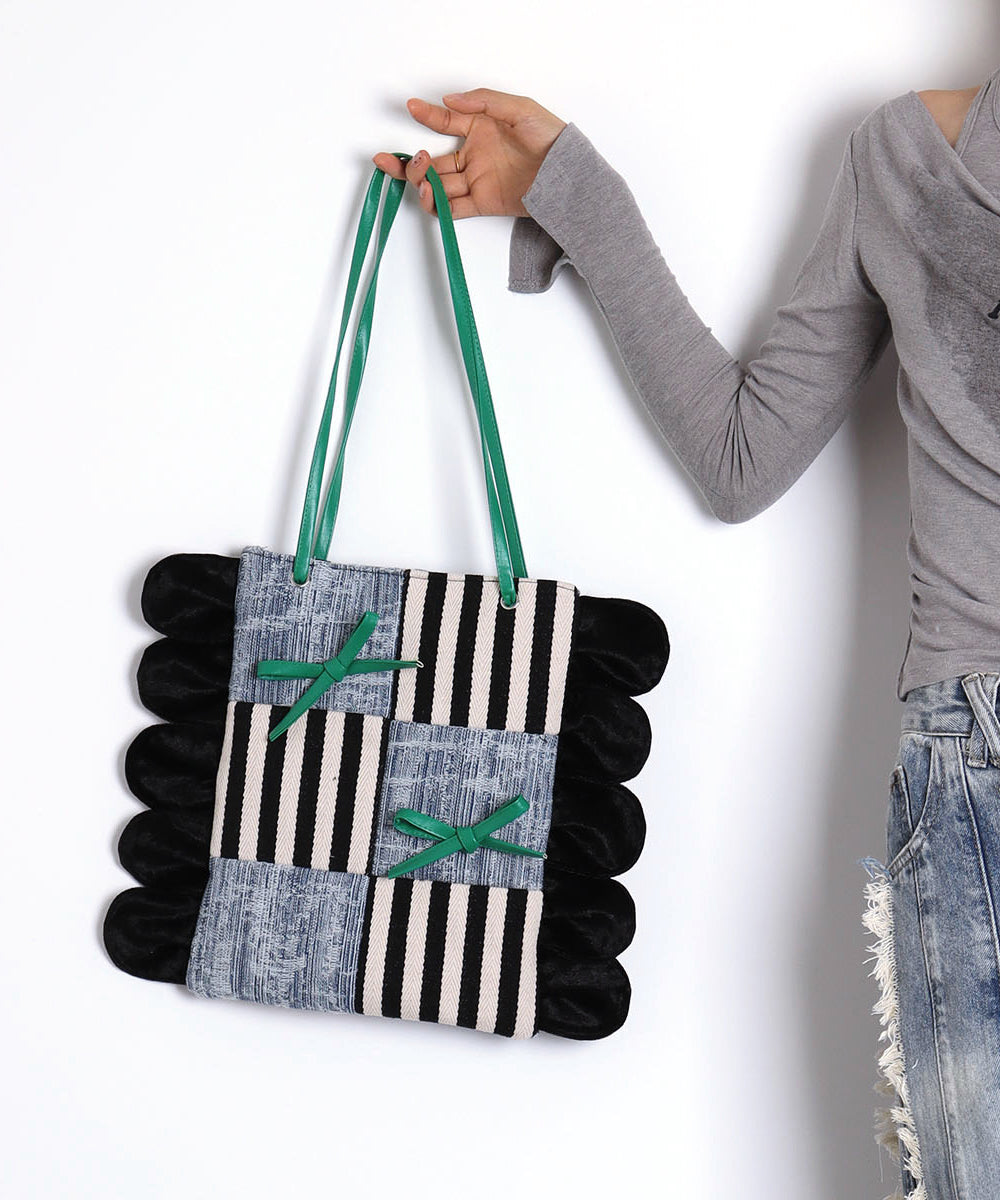 Sacs à bandoulière en coton rayé patchwork bleu denim chic - TrendAura