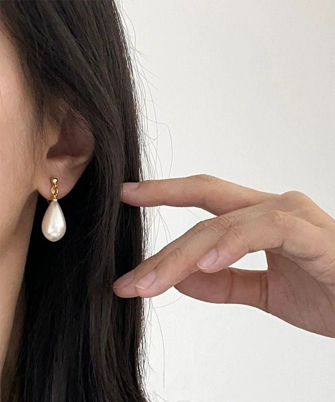 Boucles d'oreilles chics en alliage de cuivre doré avec perles et gouttes d'eau - TrendAura