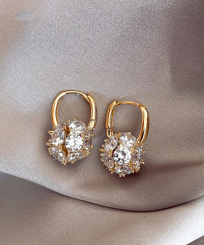Boucles d'oreilles créoles sphériques chics en alliage de cuivre doré et zircon - TrendAura