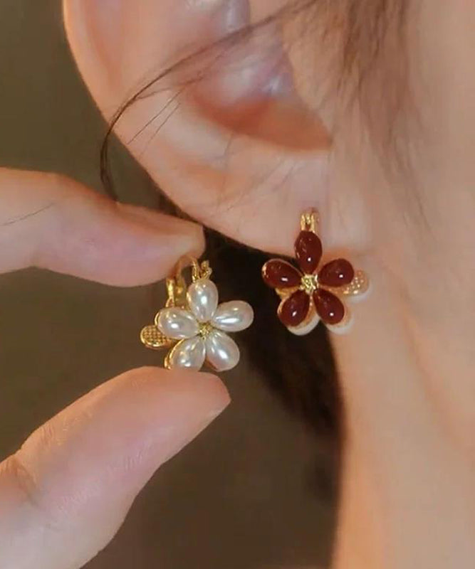 Boucles d'oreilles créoles chics à motif floral doré et cuivre surdoré - TrendAura