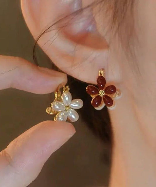 Boucles d'oreilles créoles chics à motif floral doré et cuivre surdoré - TrendAura