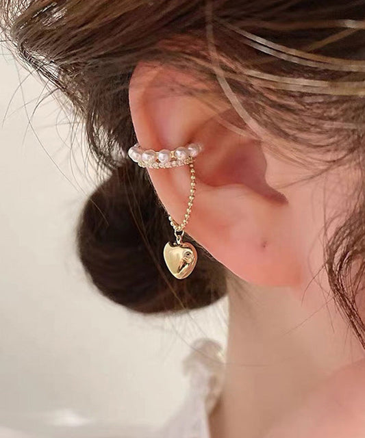 Boucles d'oreilles pendantes chics en or, cuivre doré, zircon et perles Love Tassel - TrendAura