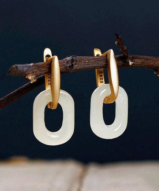 Boucles d'oreilles créoles chics en argent sterling et jade surdoré - TrendAura