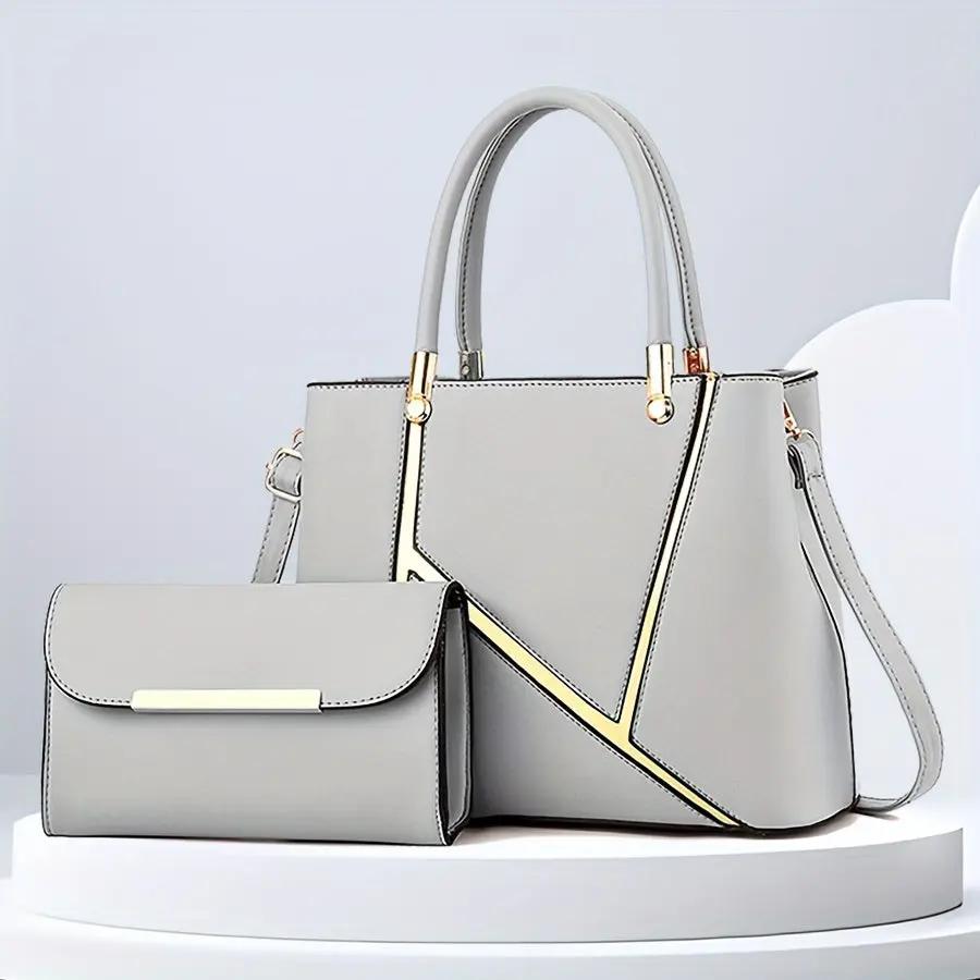 TrendAura Chic Handbag And Clutch Set For Women - Elegant Geometric Design With Versatile Everyday And Evening Style
