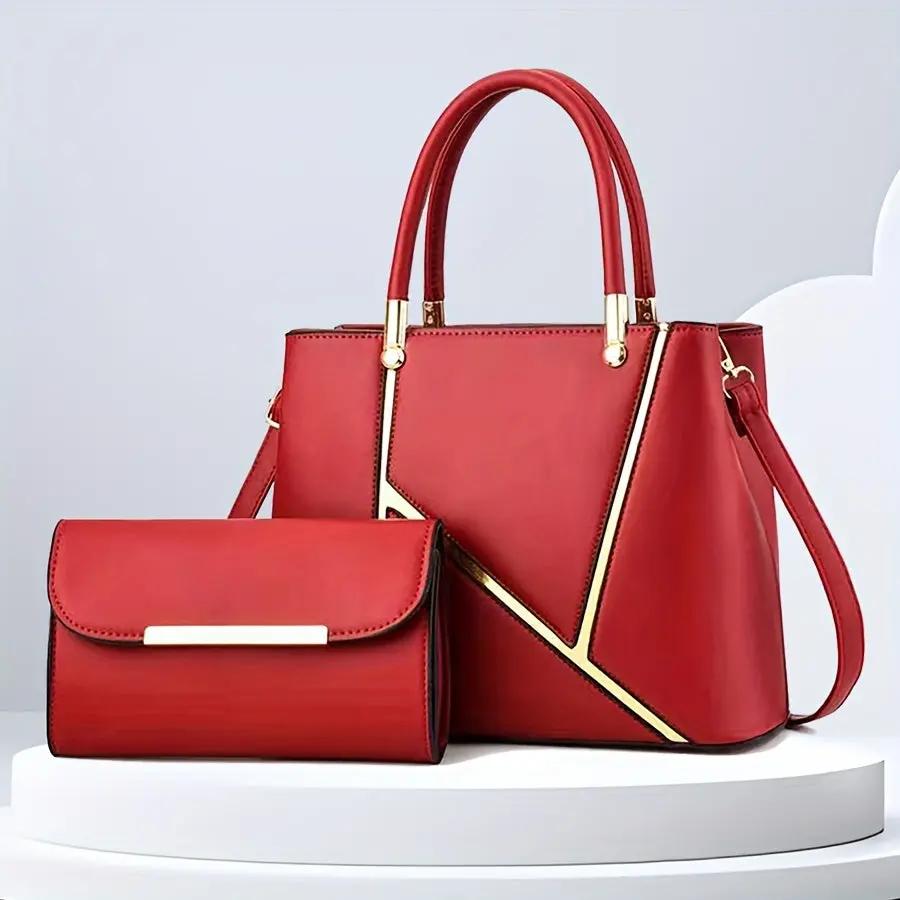 TrendAura Chic Handbag And Clutch Set For Women - Elegant Geometric Design With Versatile Everyday And Evening Style
