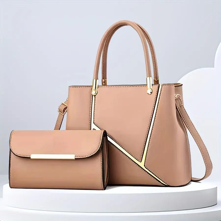 TrendAura Chic Handbag And Clutch Set For Women - Elegant Geometric Design With Versatile Everyday And Evening Style