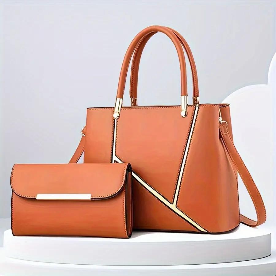 TrendAura Chic Handbag And Clutch Set For Women - Elegant Geometric Design With Versatile Everyday And Evening Style