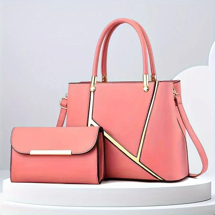 TrendAura Chic Handbag And Clutch Set For Women - Elegant Geometric Design With Versatile Everyday And Evening Style