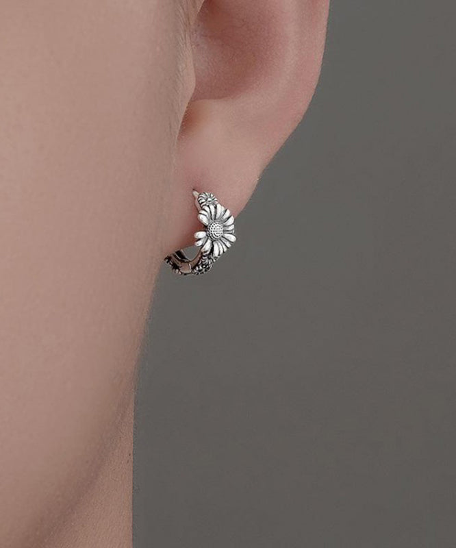 Boucles d'oreilles créoles chics en soie et cuivre avec petites marguerites pour hommes - TrendAura